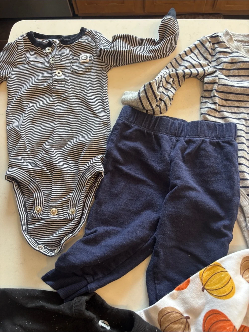 Lot of Baby Onesies , sleepers, and pants Mixed Colors & Patterns 9 months
